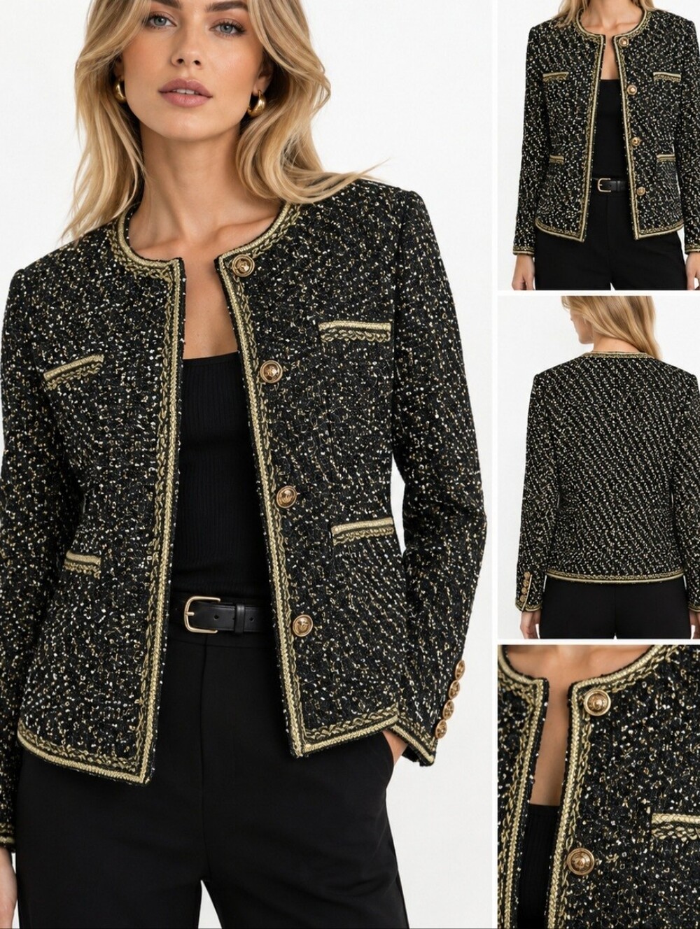 MAX SIMPLE Embellished Classic Tweed Blazer. NWT Sz M MSRP $325
